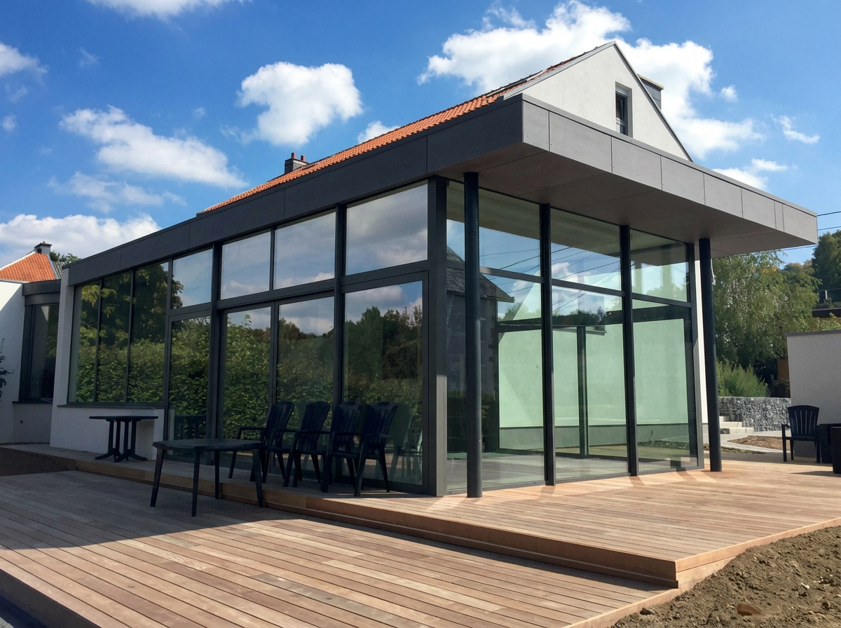 Après travaux — Maison rénovée avec une extension vitrée contemporaine