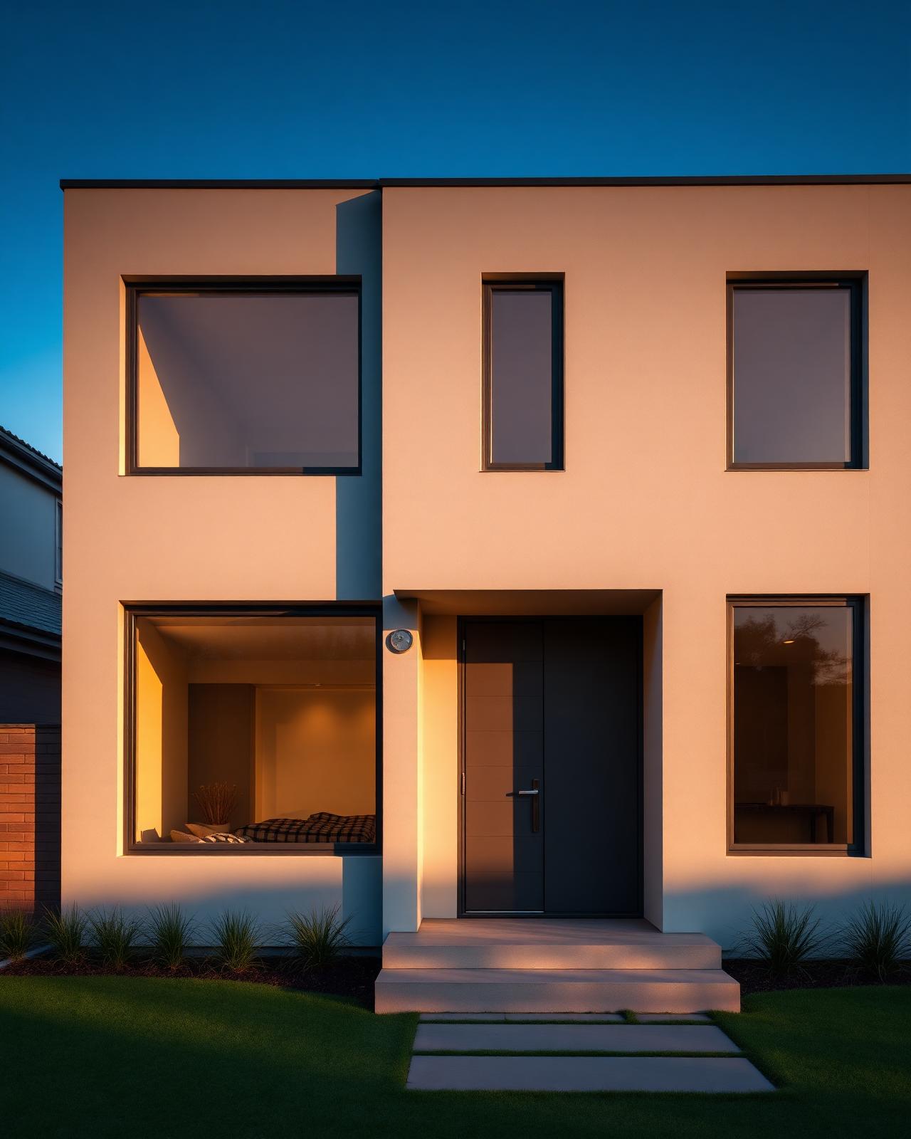 Façade contemporaine équipée de châssis aluminium et d'une porte d'entrée design