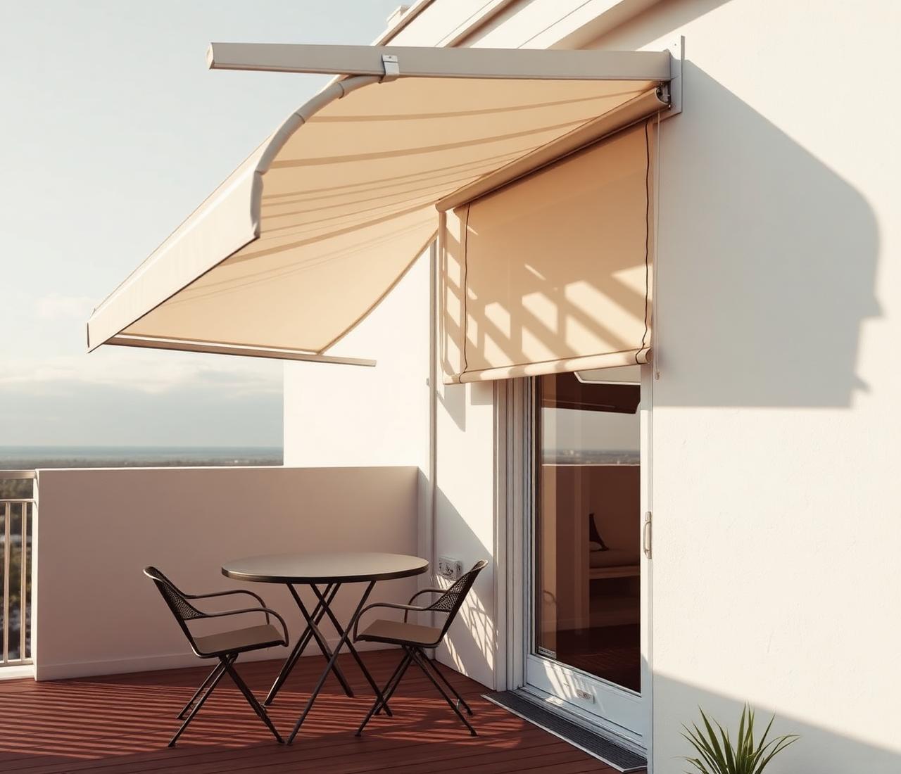 Banne solaire déployée au-dessus d'une terrasse