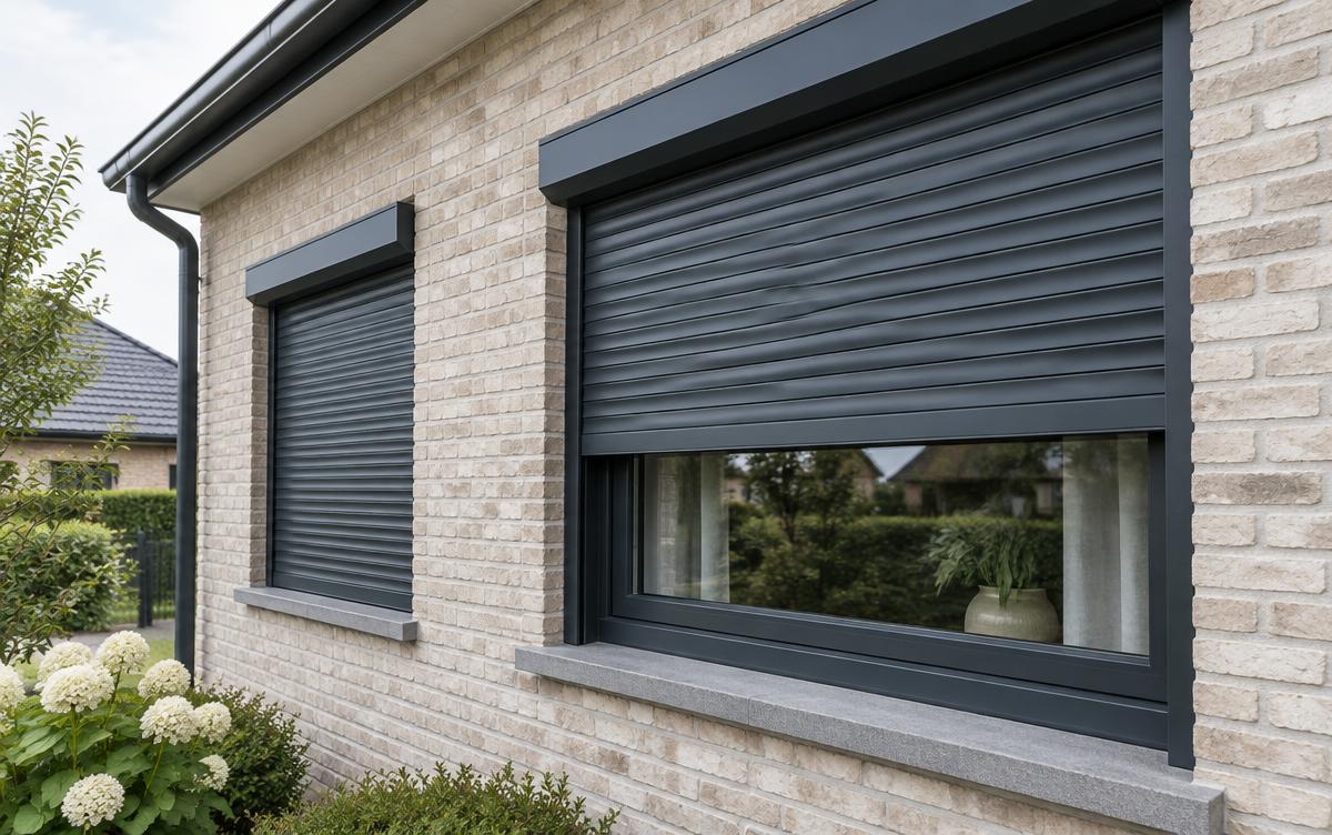 Volets roulants anthracite intégrés à une façade claire
